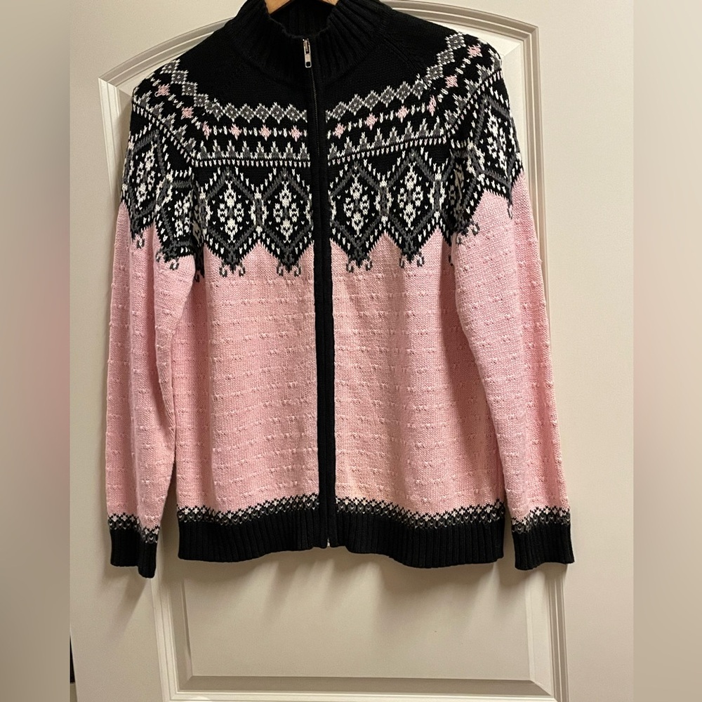 🖤 SAG HARBOR NWOT PINK BLACK WOMENS KNIT SWEATER/JACKET CARDIGAN. TEXTURED SZ:S